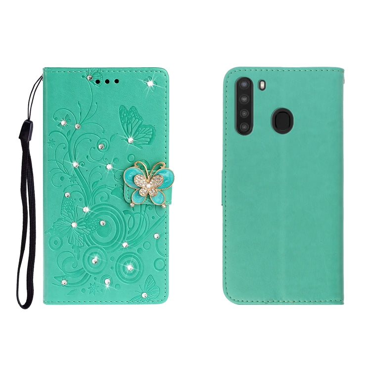 Horizontal Rhinestone Butterfly Embossed Leather Case with Card Slot & Wallet & Holder, For Galaxy A01, For OPPO A11, For Galaxy A21, For Galaxy A41