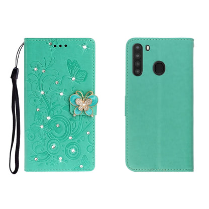 Horizontal Rhinestone Butterfly Embossed Leather Case with Card Slot & Wallet & Holder, For Galaxy A01, For OPPO A11, For Galaxy A21, For Galaxy A41