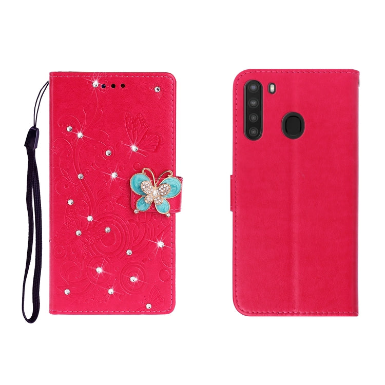 Horizontal Rhinestone Butterfly Embossed Leather Case with Card Slot & Wallet & Holder, For Galaxy A01, For OPPO A11, For Galaxy A21, For Galaxy A41
