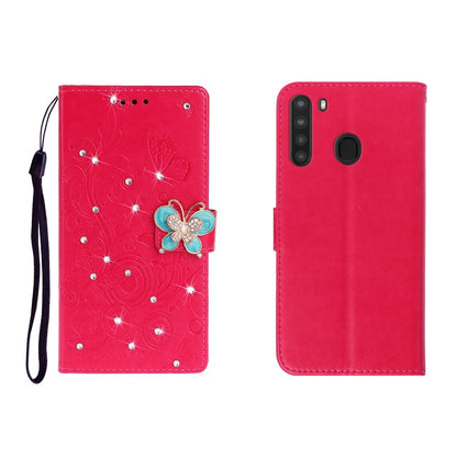 Horizontal Rhinestone Butterfly Embossed Leather Case with Card Slot & Wallet & Holder, For Galaxy A01, For OPPO A11, For Galaxy A21, For Galaxy A41
