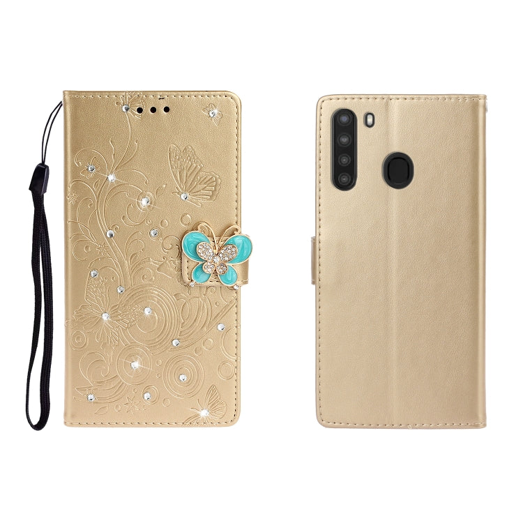 Horizontal Rhinestone Butterfly Embossed Leather Case with Card Slot & Wallet & Holder, For Galaxy A01, For OPPO A11, For Galaxy A21, For Galaxy A41