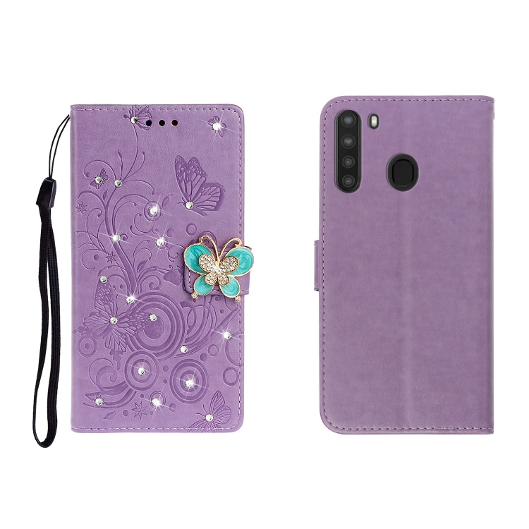 Horizontal Rhinestone Butterfly Embossed Leather Case with Card Slot & Wallet & Holder, For Galaxy A01, For OPPO A11, For Galaxy A21, For Galaxy A41