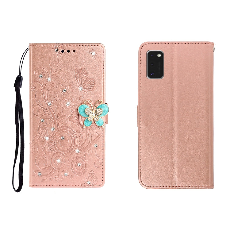 Horizontal Rhinestone Butterfly Embossed Leather Case with Card Slot & Wallet & Holder, For Galaxy A01, For OPPO A11, For Galaxy A21, For Galaxy A41