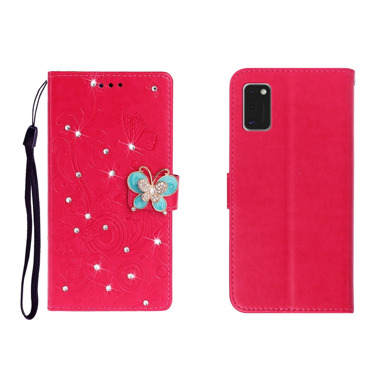 Horizontal Rhinestone Butterfly Embossed Leather Case with Card Slot & Wallet & Holder, For Galaxy A01, For OPPO A11, For Galaxy A21, For Galaxy A41