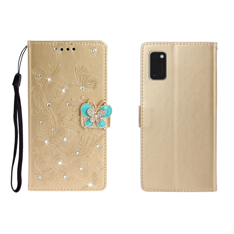 Horizontal Rhinestone Butterfly Embossed Leather Case with Card Slot & Wallet & Holder, For Galaxy A01, For OPPO A11, For Galaxy A21, For Galaxy A41