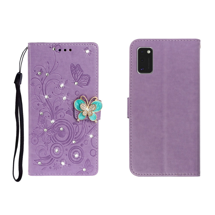 Horizontal Rhinestone Butterfly Embossed Leather Case with Card Slot & Wallet & Holder, For Galaxy A01, For OPPO A11, For Galaxy A21, For Galaxy A41