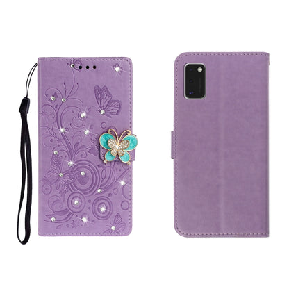 Horizontal Rhinestone Butterfly Embossed Leather Case with Card Slot & Wallet & Holder, For Galaxy A01, For OPPO A11, For Galaxy A21, For Galaxy A41