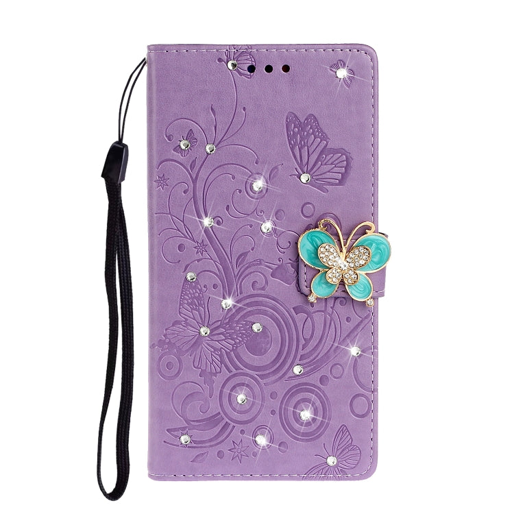 Horizontal Rhinestone Butterfly Embossed Leather Case with Card Slot & Wallet & Holder, For Xiaomi Redmi Note 9 Pro
