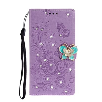 Horizontal Rhinestone Butterfly Embossed Leather Case with Card Slot & Wallet & Holder, For Xiaomi Redmi Note 9 Pro