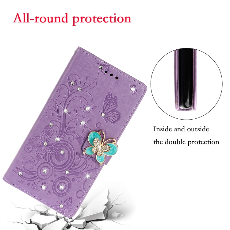 Horizontal Rhinestone Butterfly Embossed Leather Case with Card Slot & Wallet & Holder, For Xiaomi Redmi Note 9 Pro
