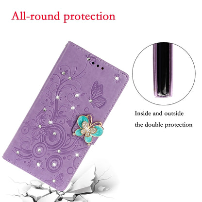 Horizontal Rhinestone Butterfly Embossed Leather Case with Card Slot & Wallet & Holder, For Xiaomi Redmi Note 9 Pro