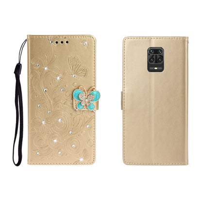 Horizontal Rhinestone Butterfly Embossed Leather Case with Card Slot & Wallet & Holder, For Xiaomi Redmi Note 9 Pro
