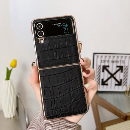 Crocodile Texture Genuine Leather Electroplating Phone Case, For Samsung Galaxy Z Flip4 5G, For Samsung Galaxy Z Fold3 5G, For Samsung Galaxy Z Fold4 5G, For Xiaomi Mix Fold 2, For Google Pixel 7, For Google Pixel 6