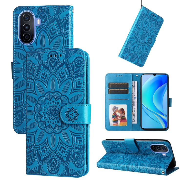 Embossed Sunflower Leather Phone Case, For Huawei nova Y70 / Y70 Plus / Enjoy 50, For Huawei nova Y90 / Enjoy 50 Pro, For Honor X8 5G / X6, For OPPO A17