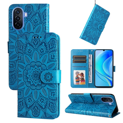 Embossed Sunflower Leather Phone Case, For Huawei nova Y70 / Y70 Plus / Enjoy 50, For Huawei nova Y90 / Enjoy 50 Pro, For Honor X8 5G / X6, For OPPO A17