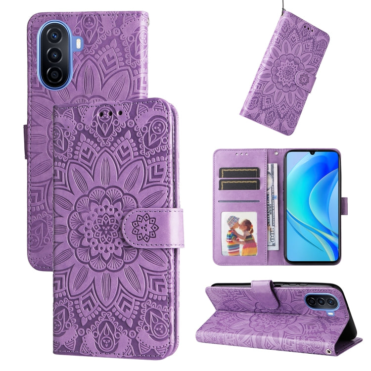 Embossed Sunflower Leather Phone Case, For Huawei nova Y70 / Y70 Plus / Enjoy 50, For Huawei nova Y90 / Enjoy 50 Pro, For Honor X8 5G / X6, For OPPO A17