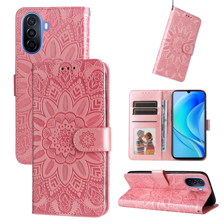 Embossed Sunflower Leather Phone Case, For Huawei nova Y70 / Y70 Plus / Enjoy 50, For Huawei nova Y90 / Enjoy 50 Pro, For Honor X8 5G / X6, For OPPO A17