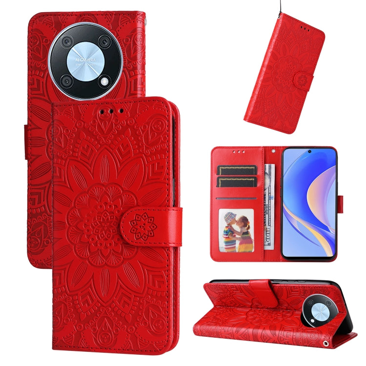 Embossed Sunflower Leather Phone Case, For Huawei nova Y70 / Y70 Plus / Enjoy 50, For Huawei nova Y90 / Enjoy 50 Pro, For Honor X8 5G / X6, For OPPO A17