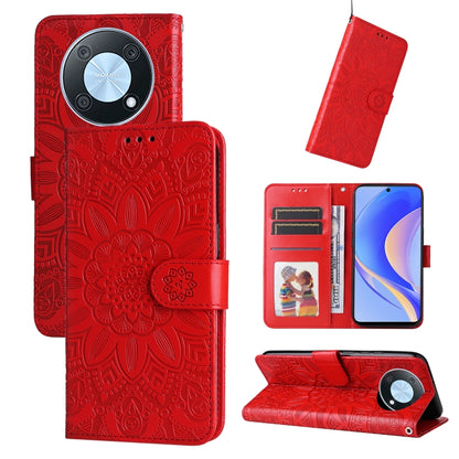 Embossed Sunflower Leather Phone Case, For Huawei nova Y70 / Y70 Plus / Enjoy 50, For Huawei nova Y90 / Enjoy 50 Pro, For Honor X8 5G / X6, For OPPO A17
