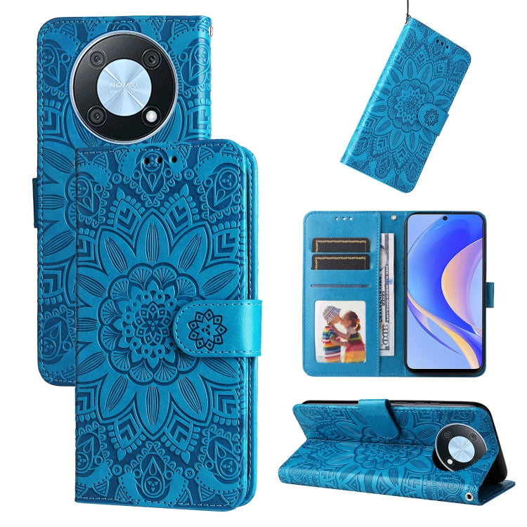 Embossed Sunflower Leather Phone Case, For Huawei nova Y70 / Y70 Plus / Enjoy 50, For Huawei nova Y90 / Enjoy 50 Pro, For Honor X8 5G / X6, For OPPO A17
