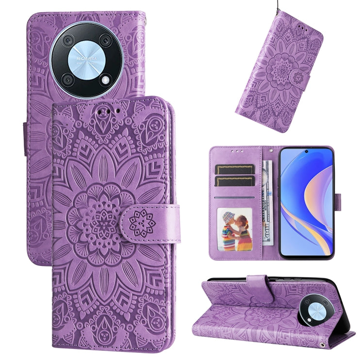 Embossed Sunflower Leather Phone Case, For Huawei nova Y70 / Y70 Plus / Enjoy 50, For Huawei nova Y90 / Enjoy 50 Pro, For Honor X8 5G / X6, For OPPO A17