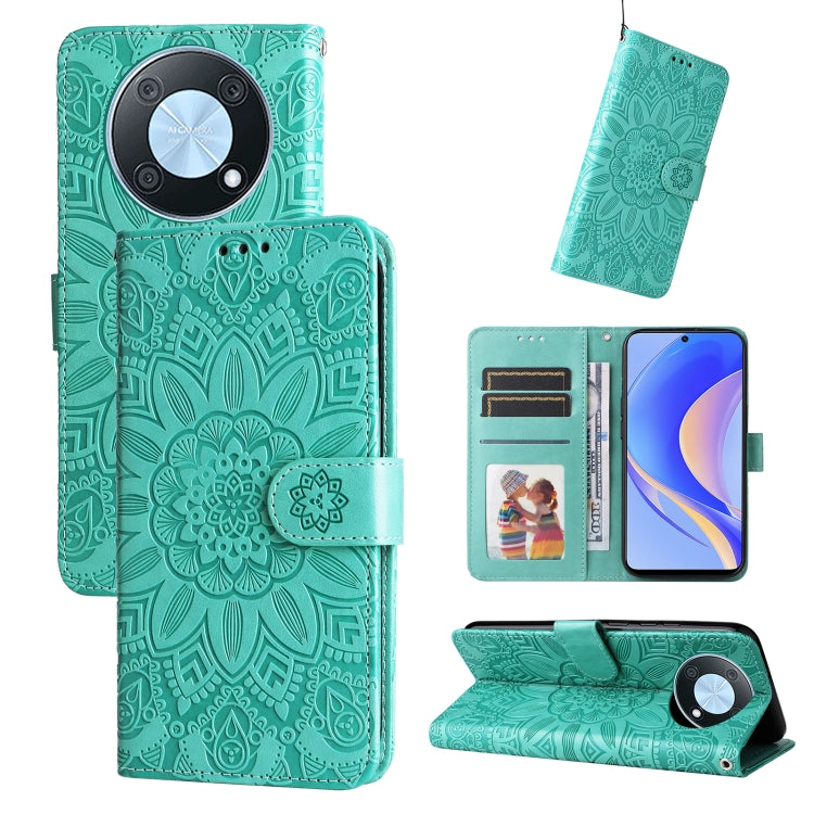 Embossed Sunflower Leather Phone Case, For Huawei nova Y70 / Y70 Plus / Enjoy 50, For Huawei nova Y90 / Enjoy 50 Pro, For Honor X8 5G / X6, For OPPO A17