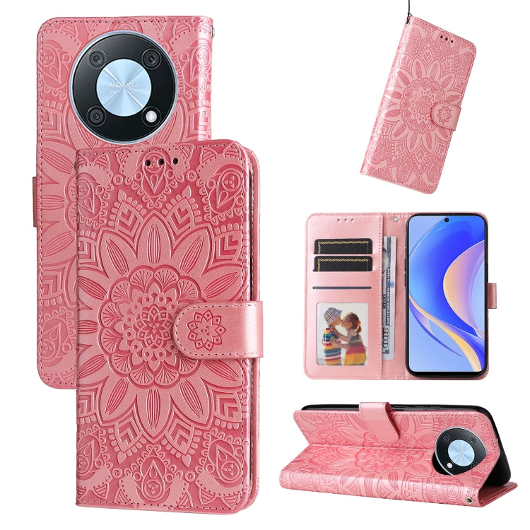 Embossed Sunflower Leather Phone Case, For Huawei nova Y70 / Y70 Plus / Enjoy 50, For Huawei nova Y90 / Enjoy 50 Pro, For Honor X8 5G / X6, For OPPO A17