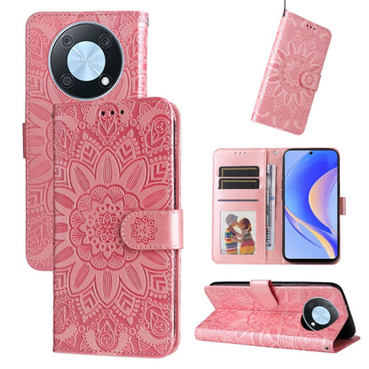 Embossed Sunflower Leather Phone Case, For Huawei nova Y70 / Y70 Plus / Enjoy 50, For Huawei nova Y90 / Enjoy 50 Pro, For Honor X8 5G / X6, For OPPO A17