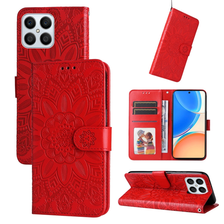 Embossed Sunflower Leather Phone Case, For Huawei nova Y70 / Y70 Plus / Enjoy 50, For Huawei nova Y90 / Enjoy 50 Pro, For Honor X8 5G / X6, For OPPO A17