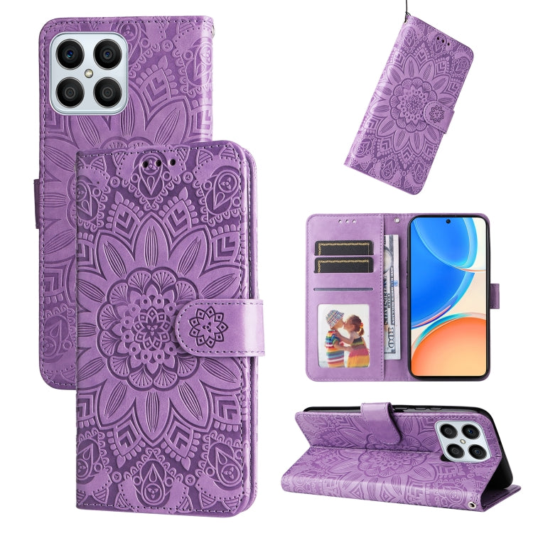 Embossed Sunflower Leather Phone Case, For Huawei nova Y70 / Y70 Plus / Enjoy 50, For Huawei nova Y90 / Enjoy 50 Pro, For Honor X8 5G / X6, For OPPO A17