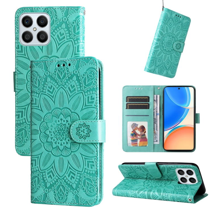 Embossed Sunflower Leather Phone Case, For Huawei nova Y70 / Y70 Plus / Enjoy 50, For Huawei nova Y90 / Enjoy 50 Pro, For Honor X8 5G / X6, For OPPO A17