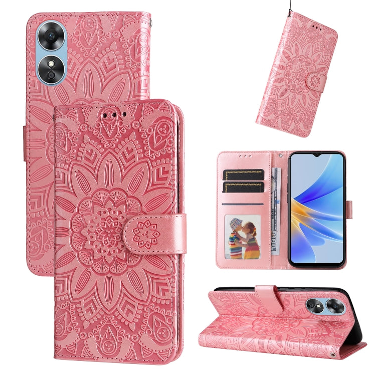 Embossed Sunflower Leather Phone Case, For Huawei nova Y70 / Y70 Plus / Enjoy 50, For Huawei nova Y90 / Enjoy 50 Pro, For Honor X8 5G / X6, For OPPO A17