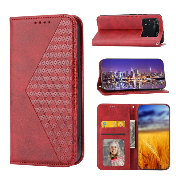 Cubic Grid Calf Texture Magnetic Closure Leather Phone Case, For Xiaomi Redmi Note 10 4G/Note 10S 4G/Poco M5s 4G/Redmi Note 11SE India, For Xiaomi Redmi Note 10 4G/Note 10S 4G, For Xiaomi Redmi Note 10 Pro                                               ...