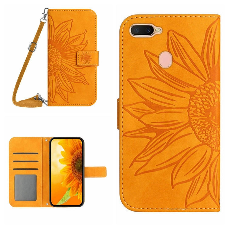 Skin Feel Sun Flower Pattern Flip Leather Phone Case with Lanyard, For OPPO A7/A12, For OPPO A8/A31