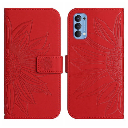 Skin Feel Sun Flower Pattern Flip Leather Phone Case with Lanyard, For OPPO Reno4 5G, For OPPO Reno4 Lite/A93 4G