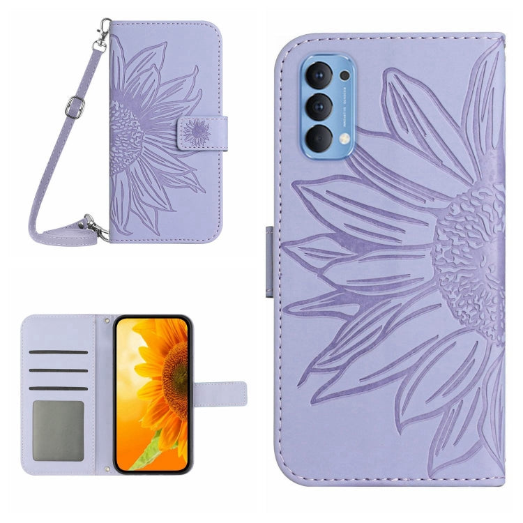 Skin Feel Sun Flower Pattern Flip Leather Phone Case with Lanyard, For OPPO Reno4 5G, For OPPO Reno4 Lite/A93 4G