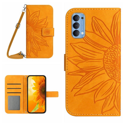 Skin Feel Sun Flower Pattern Flip Leather Phone Case with Lanyard, For OPPO Reno4 5G, For OPPO Reno4 Lite/A93 4G