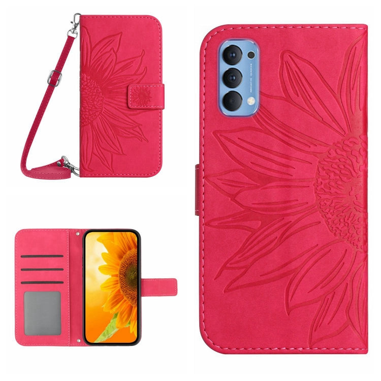 Skin Feel Sun Flower Pattern Flip Leather Phone Case with Lanyard, For OPPO Reno4 5G, For OPPO Reno4 Lite/A93 4G