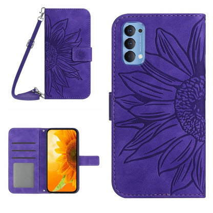 Skin Feel Sun Flower Pattern Flip Leather Phone Case with Lanyard, For OPPO Reno4 5G, For OPPO Reno4 Lite/A93 4G