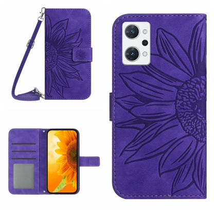 Skin Feel Sun Flower Pattern Flip Leather Phone Case with Lanyard, For OPPO Reno7 5G/Find X5 Lite, For OPPO Reno7 A Japan Edition