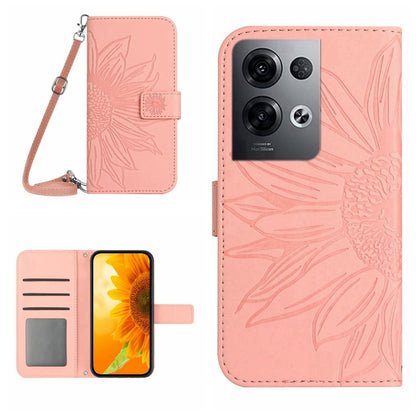 Skin Feel Sun Flower Pattern Flip Leather Phone Case with Lanyard, For OPPO Reno8 Pro Global