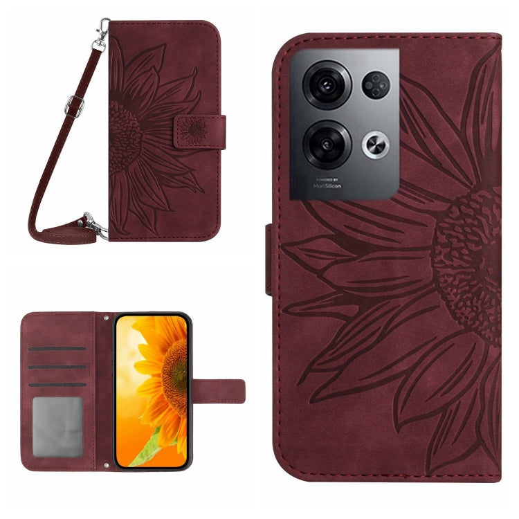 Skin Feel Sun Flower Pattern Flip Leather Phone Case with Lanyard, For OPPO Reno8 Pro Global