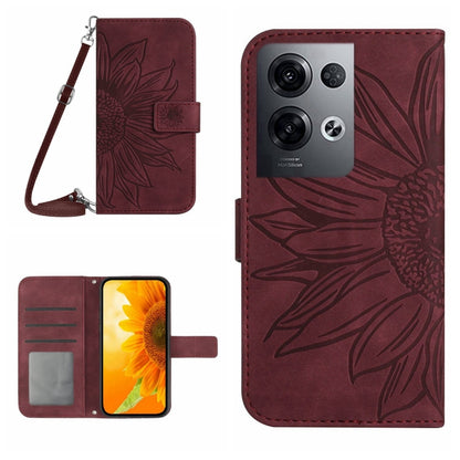 Skin Feel Sun Flower Pattern Flip Leather Phone Case with Lanyard, For OPPO Reno8 Pro Global