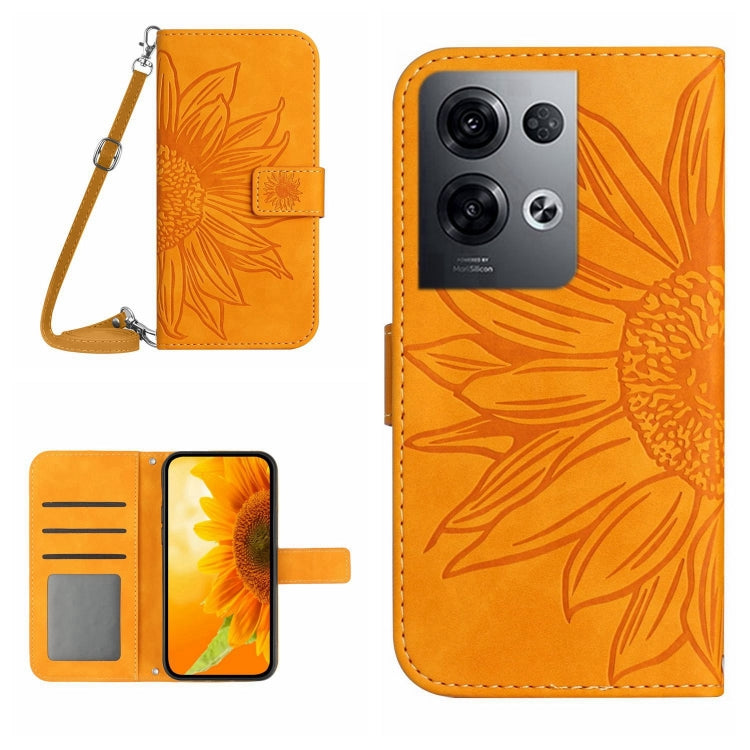 Skin Feel Sun Flower Pattern Flip Leather Phone Case with Lanyard, For OPPO Reno8 Pro Global