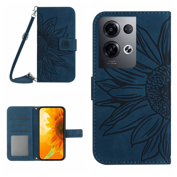 Skin Feel Sun Flower Pattern Flip Leather Phone Case with Lanyard, For OPPO Reno8 Pro Global