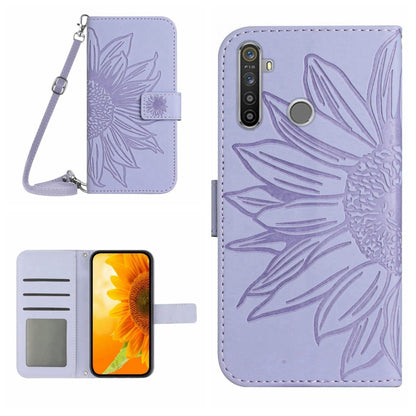 Skin Feel Sun Flower Pattern Flip Leather Phone Case with Lanyard, For Realme 5, For Realme 5 Pro