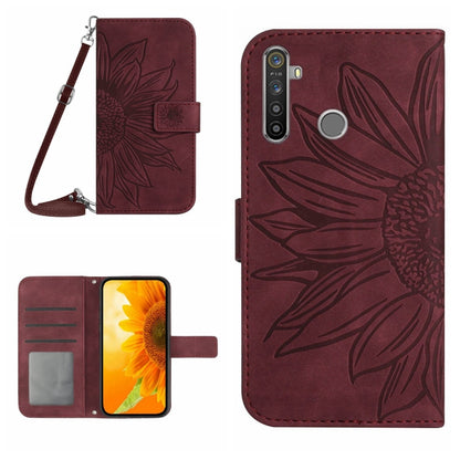 Skin Feel Sun Flower Pattern Flip Leather Phone Case with Lanyard, For Realme 5, For Realme 5 Pro