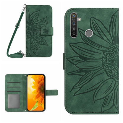Skin Feel Sun Flower Pattern Flip Leather Phone Case with Lanyard, For Realme 5, For Realme 5 Pro
