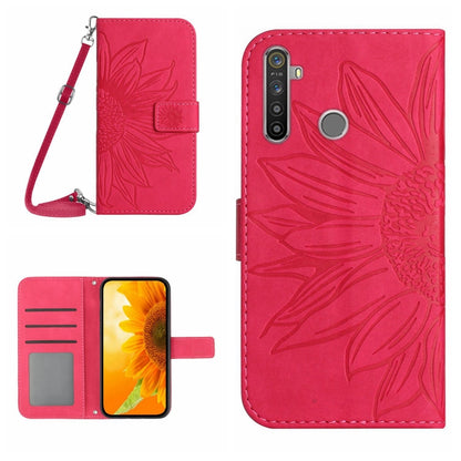 Skin Feel Sun Flower Pattern Flip Leather Phone Case with Lanyard, For Realme 5, For Realme 5 Pro