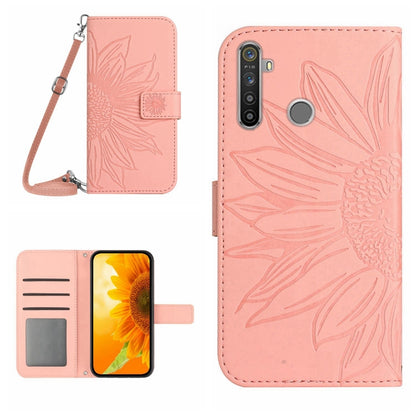 Skin Feel Sun Flower Pattern Flip Leather Phone Case with Lanyard, For Realme 5, For Realme 5 Pro